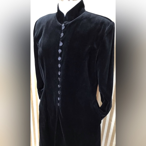 JS Collections Retro Duster Velvet Button Front Coat - Picture 2 of 8
